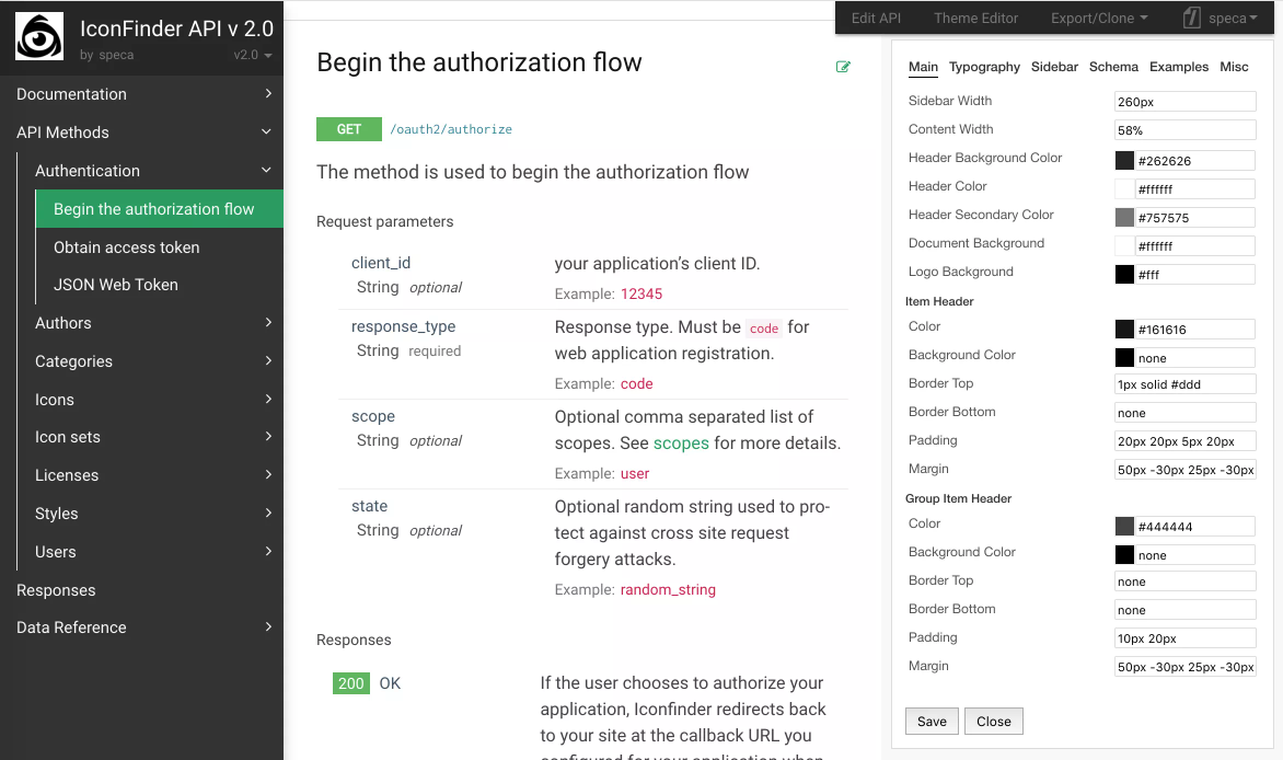 Auto-generated, customizable API documentation